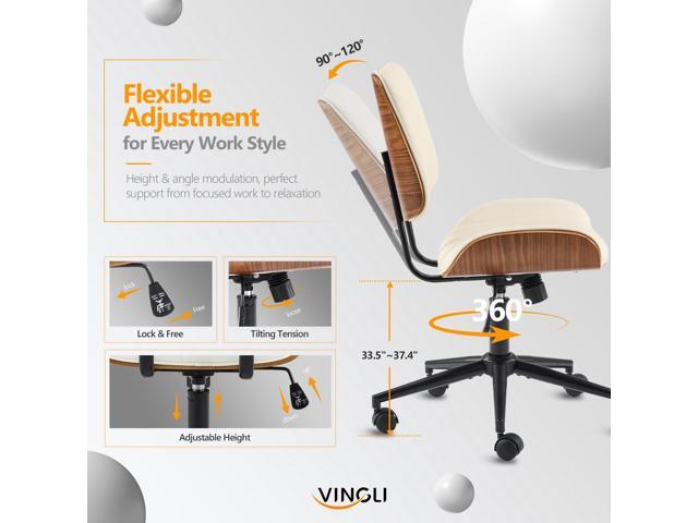 VINGLI Wide Curved Seat & Back Armless Home Office Chair,Ergoromic Adjustable-Height Desk Chair,Swivel & Tilting Function,Stylish Walnut Task Chair for...