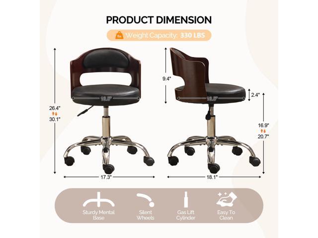 VINGLI Armless Home Office Desk Chair, Adjustable Swivel Chair,Dual-Use with/no Wheels,Small Retro Designed Walnut Curved Task Chair,Cushioned Nail...