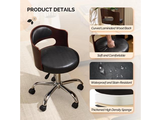 VINGLI Armless Home Office Desk Chair, Adjustable Swivel Chair,Dual-Use with/no Wheels,Small Retro Designed Walnut Curved Task Chair,Cushioned Nail...