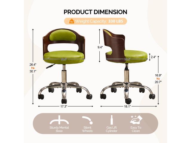 VINGLI Armless Home Office Desk Chair, Adjustable Swivel Chair,Dual-Use with/no Wheels,Small Retro Designed Walnut Curved Task Chair,Cushioned Nail...
