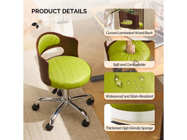 VINGLI Armless Home Office Desk Chair, Adjustable Swivel Chair,Dual-Use with/no Wheels,Small Retro Designed Walnut Curved Task Chair,Cushioned Nail...