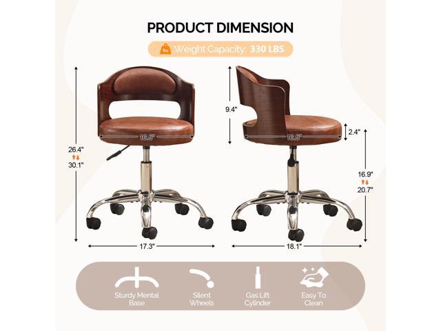 VINGLI Armless Home Office Desk Chair, Adjustable Swivel Chair,Dual-Use with/no Wheels,Small Retro Designed Walnut Curved Task Chair,Cushioned Nail...