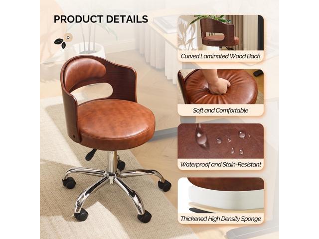 VINGLI Armless Home Office Desk Chair, Adjustable Swivel Chair,Dual-Use with/no Wheels,Small Retro Designed Walnut Curved Task Chair,Cushioned Nail...