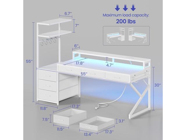 SEDETA 55' Gaming Desk with 6 Drawers, Corner Gaming Desk with Storage & LED Lights, Reversible PC Desk with Power Outlet, Corner Computer Desk...