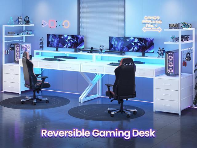 SEDETA 55' Gaming Desk with 6 Drawers, Corner Gaming Desk with Storage & LED Lights, Reversible PC Desk with Power Outlet, Corner Computer Desk...