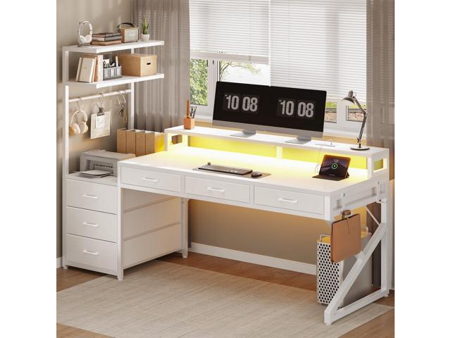 SEDETA 55' Gaming Desk with 6 Drawers, Corner Gaming Desk with Storage & LED Lights, Reversible PC Desk with Power Outlet, Corner Computer Desk...