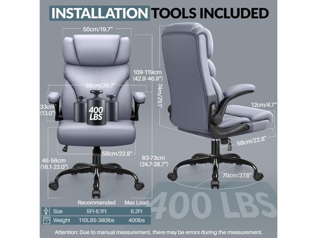 Office Chair, Leather Chair with Adjustable High Back Flip-up Armrests,Ergonomic Desk Chairs Big and Tall, Lumbar Support Swivel Computer Chair...