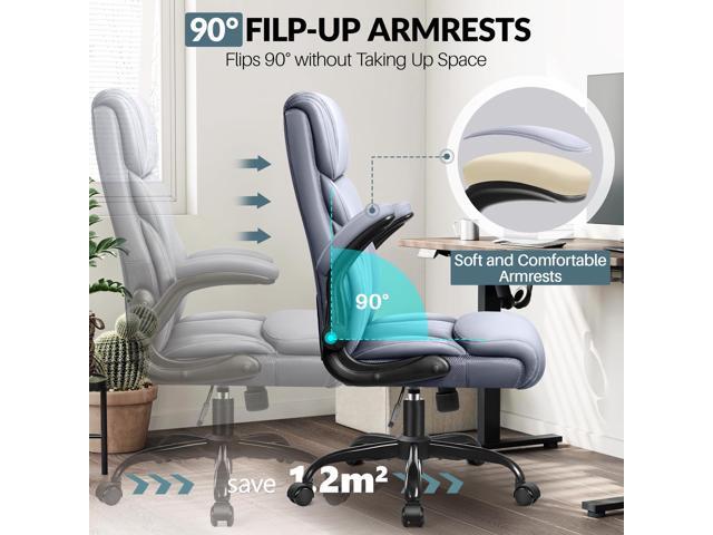 Office Chair, Leather Chair with Adjustable High Back Flip-up Armrests,Ergonomic Desk Chairs Big and Tall, Lumbar Support Swivel Computer Chair...