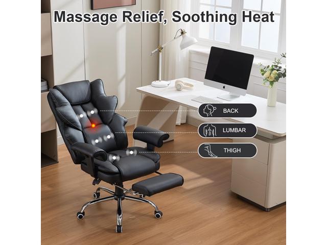 Ergonomic Office Chair with Heated Massage Function, Executive Computer Desk Chair, Adjustable Massage Seating (Black)