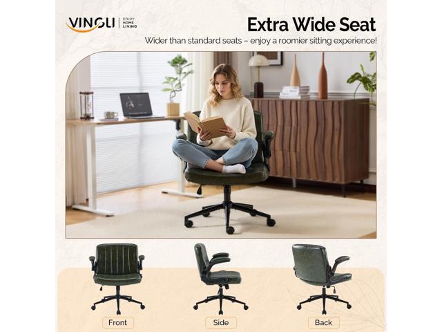 VINGLI Criss Cross Chair with Adjustable Flip-Up Arms,Cross Legged Chair with Wheels, Extra Wide Office Chair,Comfortable Desk Chair for Home...