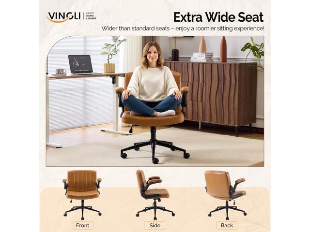VINGLI Criss Cross Chair with Adjustable Flip-Up Arms,Cross Legged Chair with Wheels, Extra Wide Office Chair,Comfortable Desk Chair for Home...