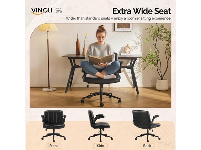 VINGLI Criss Cross Chair with Adjustable Flip-Up Arms,Cross Legged Chair with Wheels, Extra Wide Office Chair,Comfortable Desk Chair for Home...