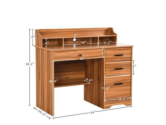 Catrimown Computer Desk with 4 Drawers and Hutch, Home Office Desk with File Drawer, 44 Rustic Oak Wood Desk, Study Table for Bedroom, Rustic Oak