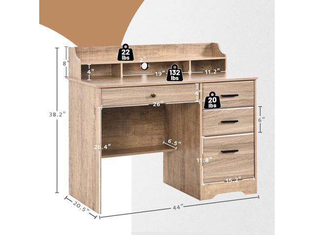Catrimown Computer Desk with 4 Drawers and Hutch, Wood Executive Desks with File Drawer and Shelves, Small Desk Study Table for Bedroom, Student...