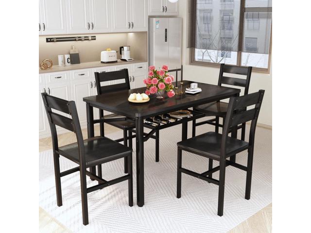 Hooseng Dining Table Set for 4, Wood Kitchen Table Chairs Set with Storage, Farmhouse 5 Piece Dining Room Table Set, Space-Saving Dinette Set for...