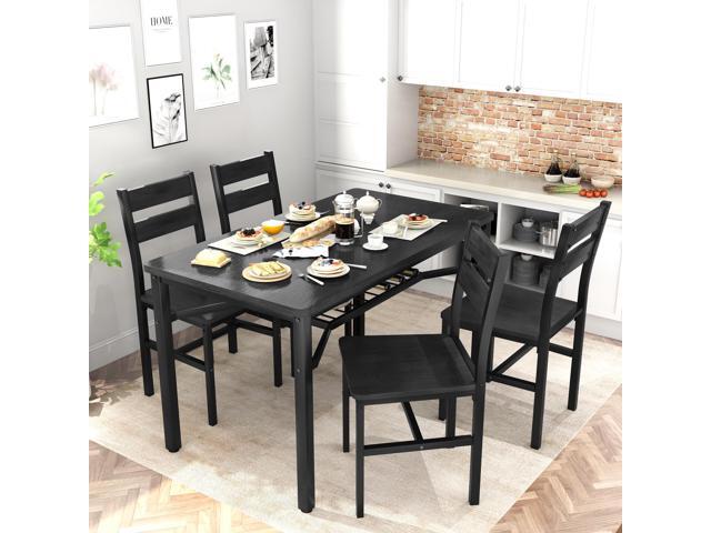 Hooseng Dining Table Set for 4, Wood Kitchen Table Chairs Set with Storage, Farmhouse 5 Piece Dining Room Table Set, Space-Saving Dinette Set for...