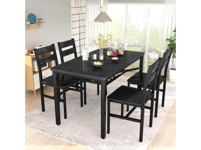 Hooseng Dining Table Set for 4, Wood Kitchen Table Chairs Set with Storage, Farmhouse 5 Piece Dining Room Table Set, Space-Saving Dinette Set for...
