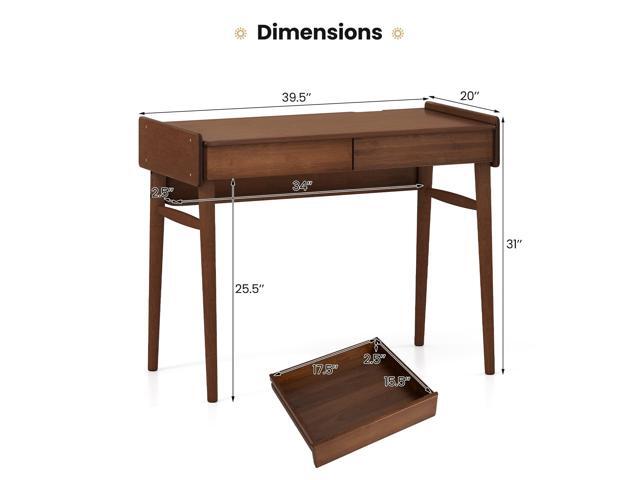 Giantex Mid Century Modern Desk, 39.5' Bamboo Computer Desk with 2 Drawers and Open Storage Shelf, Makeup Vanity Table, Wood Computer Workstation,...