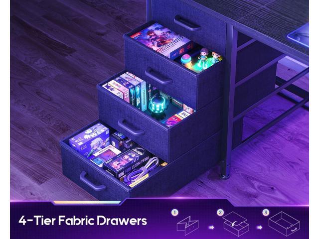 AODK L Shaped Gaming Desk with 4 Drawers, 59' Reversible Computer Desk with Hutch and Shelves, Gamer Desk with LED Lights, Power Outlets, Home...
