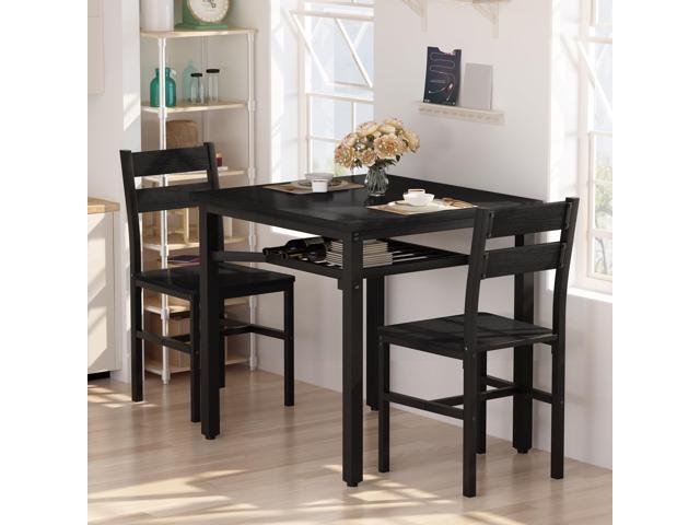 Hooseng 3 Piece Dining Table Set for 2, Small Wooden Kitchen Table with Storage, Farmhouse Square Dinette Set for Dining Room, Breakfast Nook,...
