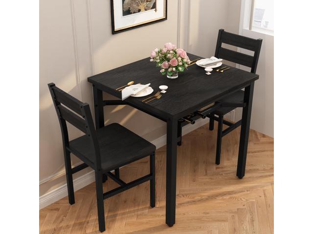 Hooseng 3 Piece Dining Table Set for 2, Small Wooden Kitchen Table with Storage, Farmhouse Square Dinette Set for Dining Room, Breakfast Nook,...