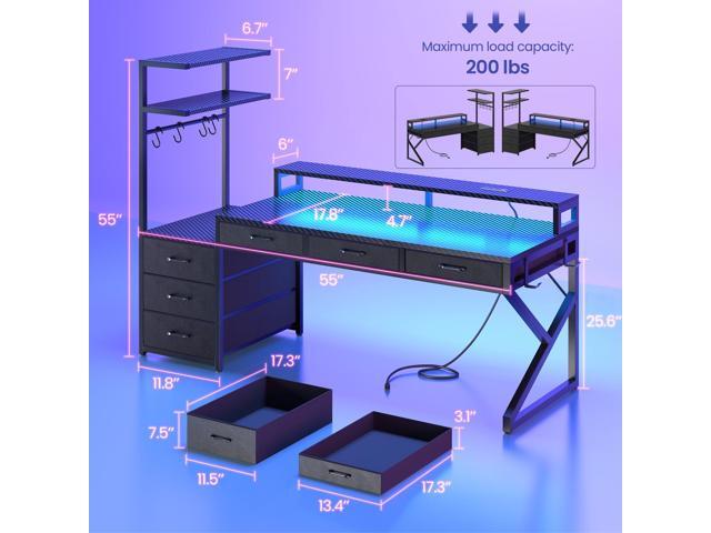 SEDETA 55' Gaming Desk with 6 Drawers, Corner Gaming Desk with Storage & LED Lights, Reversible PC Desk with Power Outlet, Corner Computer Desk...