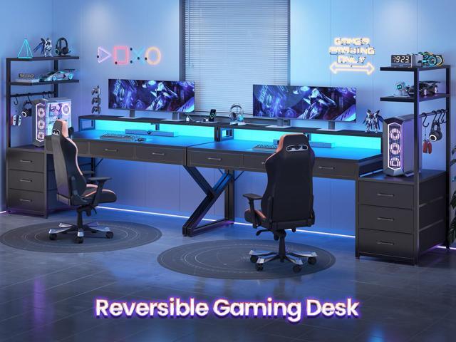 SEDETA 55' Gaming Desk with 6 Drawers, Corner Gaming Desk with Storage & LED Lights, Reversible PC Desk with Power Outlet, Corner Computer Desk...