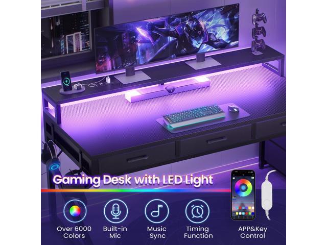 SEDETA 55' Gaming Desk with 6 Drawers, Corner Gaming Desk with Storage & LED Lights, Reversible PC Desk with Power Outlet, Corner Computer Desk...