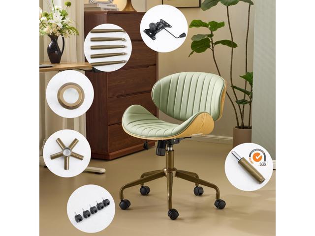 VINGLI Wide Comfotable Swivel Home Office Chair with Wood-Grain Curved Shell,Ergomomic Mid-Back Padded Armless Rolling Desk Chair with...