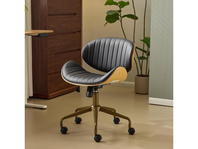 VINGLI Wide Comfotable Swivel Home Office Chair with Wood-Grain Curved Shell,Ergomomic Mid-Back Padded Armless Rolling Desk Chair with...