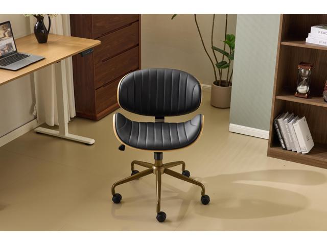 VINGLI Wide Comfotable Swivel Home Office Chair with Wood-Grain Curved Shell,Ergomomic Mid-Back Padded Armless Rolling Desk Chair with...