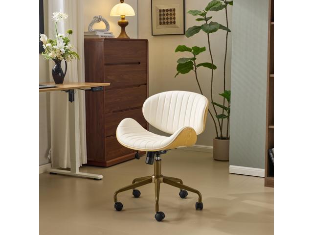VINGLI Wide Comfotable Swivel Home Office Chair with Wood-Grain Curved Shell,Ergomomic Mid-Back Padded Armless Rolling Desk Chair with...
