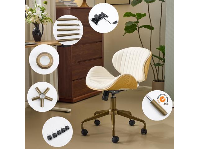 VINGLI Wide Comfotable Swivel Home Office Chair with Wood-Grain Curved Shell,Ergomomic Mid-Back Padded Armless Rolling Desk Chair with...