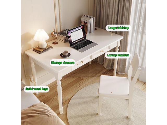 French Country Style Writing Desk,35' Solid Wood Farmhouse Computer Table with Drawers,Rustic White Finish,for Home Office, Study or Living Room...