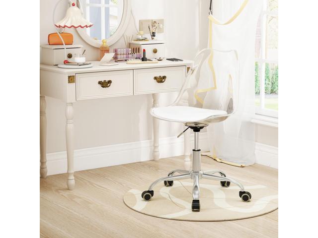 Giantex Acrylic Clear Desk Chair Set of 2, Modern Small Home Office Chair with PU Leather Cushion & Wheels, Armless Swivel Rolling Vanity Chair for...