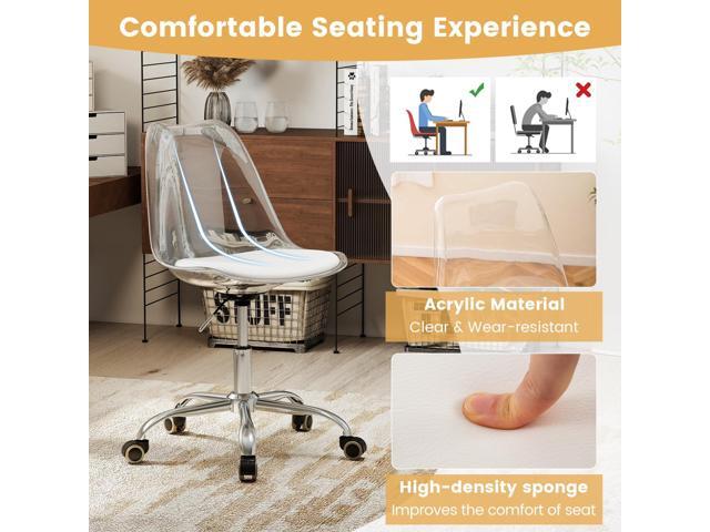 Giantex Acrylic Clear Desk Chair Set of 2, Modern Small Home Office Chair with PU Leather Cushion & Wheels, Armless Swivel Rolling Vanity Chair for...