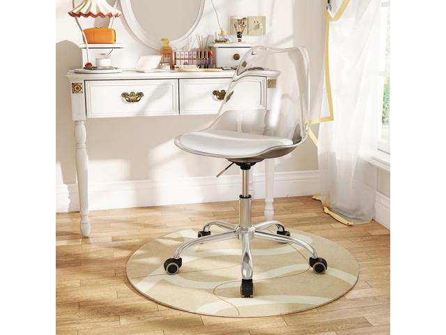 COSTWAY Clear Desk Chair Set of 2, Armless Rolling Acrylic Office Chairs with Swivel Seat & PU Leather Cushion, Height Adjustable Modern Cute...