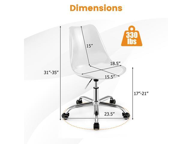 COSTWAY Clear Desk Chair Set of 2, Armless Rolling Acrylic Office Chairs with Swivel Seat & PU Leather Cushion, Height Adjustable Modern Cute...
