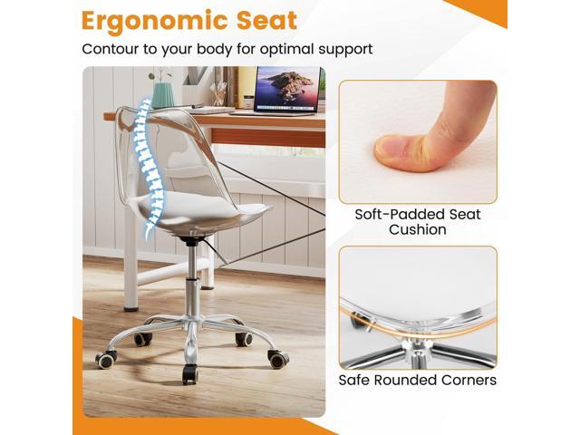 COSTWAY Clear Desk Chair Set of 2, Armless Rolling Acrylic Office Chairs with Swivel Seat & PU Leather Cushion, Height Adjustable Modern Cute...