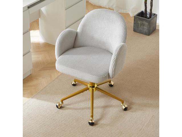 Home Office Chair with Petal Backrest, Corduroy Upholstered Desk Chair with Adjustable Swivel Wheels, Ergonomic Chairs for Living Room, Bedroom,...