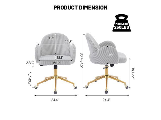 Home Office Chair with Petal Backrest, Corduroy Upholstered Desk Chair with Adjustable Swivel Wheels, Ergonomic Chairs for Living Room, Bedroom,...