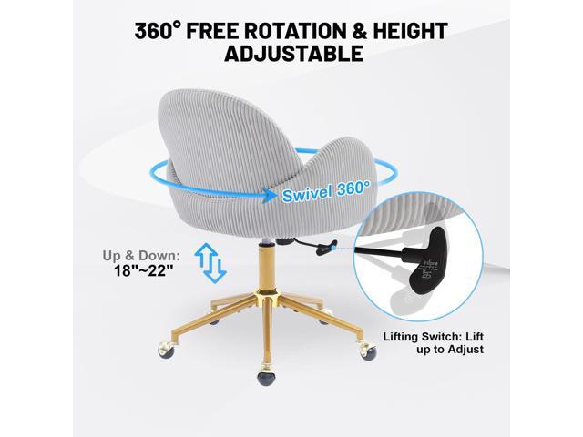Home Office Chair with Petal Backrest, Corduroy Upholstered Desk Chair with Adjustable Swivel Wheels, Ergonomic Chairs for Living Room, Bedroom,...