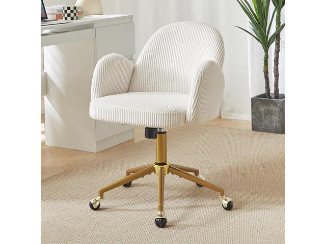 Home Office Chair with Petal Backrest, Corduroy Upholstered Desk Chair with Adjustable Swivel Wheels, Ergonomic Chairs for Living Room, Bedroom,...