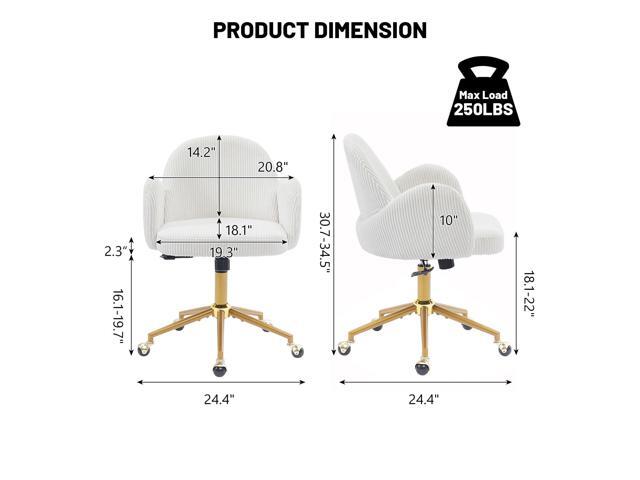 Home Office Chair with Petal Backrest, Corduroy Upholstered Desk Chair with Adjustable Swivel Wheels, Ergonomic Chairs for Living Room, Bedroom,...