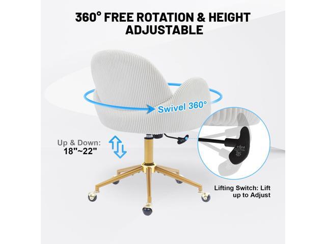 Home Office Chair with Petal Backrest, Corduroy Upholstered Desk Chair with Adjustable Swivel Wheels, Ergonomic Chairs for Living Room, Bedroom,...