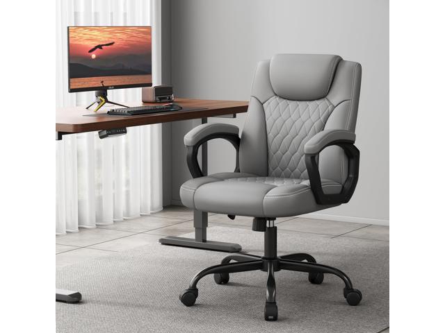Misolant Office Chair, Executive Desk Chair, PU Leather Comfortable Ergonomic Chairs with Fixed Armrest, Adjustable Height, Rocking Function, 360°...