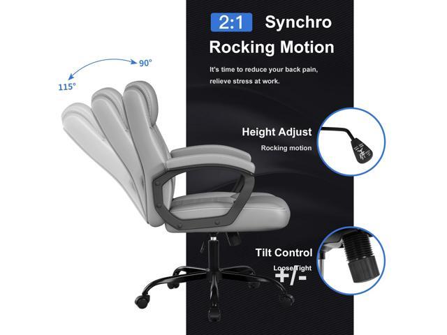 Misolant Office Chair, Executive Desk Chair, PU Leather Comfortable Ergonomic Chairs with Fixed Armrest, Adjustable Height, Rocking Function, 360°...