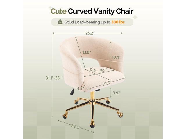 VINGLI Modern Curved Office & Vanity Desk Chair, Cute Upholstered Nail Chair with Wheels & 360° Swivel & Club & Tilting & Gold Base, for Living...