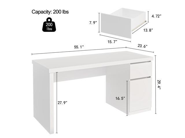 White Desk with Drawers, 55 Inch Small Computer Desk with Storage, Cute Home Office Desk for Study, Vanity, Gaming, Modern Computer Desk for...