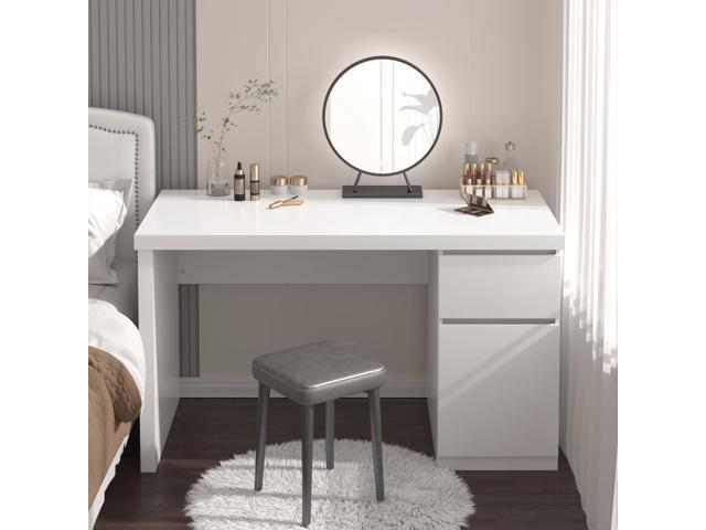 White Desk with Drawers, 47 Inch Small Computer Desk with Storage, Cute Home Office Desk for Study, Vanity, Gaming, Modern Computer Desk for...